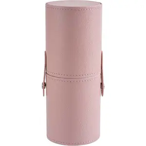 Portable Makeup Brush Holder,  PU Leather Travel Makeup Brush Case Bag Cup, Brush Storage  Bag (01Light Pink)