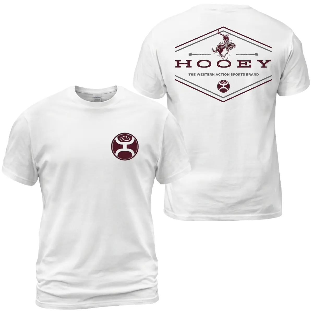 Hooey Western Action T-Shirt, Rodeo Cowboy Graphic Tee With Bronco Rider Back Print And Front Circle Logo, Western Sports Ranch Shirt Gift For Men and Women.
