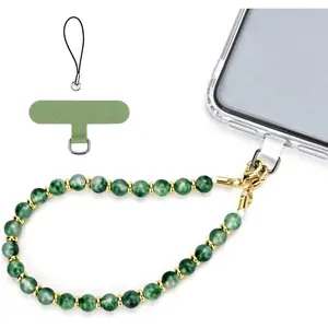 Marble Beaded Phone Wrist Strap, Cellphone Lanyard with Tether Tab, Hands-Free Wristlet Bracelet