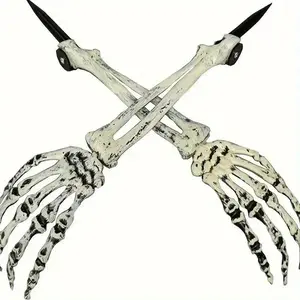 2pcs Simulated Hand Bone Skeleton Yard Stakes, Plastic Halloween Decoration Props for Garden, Left and Right Ghost Hand for Holiday Party
