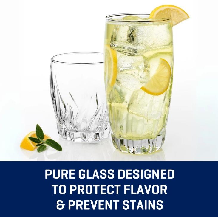 12 Piece Radiant Drinking Glasses Set, 16 oz & 12 oz Clear Glasses
