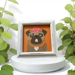 Crafty Kitty Handmade Dog Paper Art in a 6”x6” White Painted & Distressed Wood Frame with Spellbinders Brand Die Cuts - Hanging, Decor Artistic Wall Room Decoration