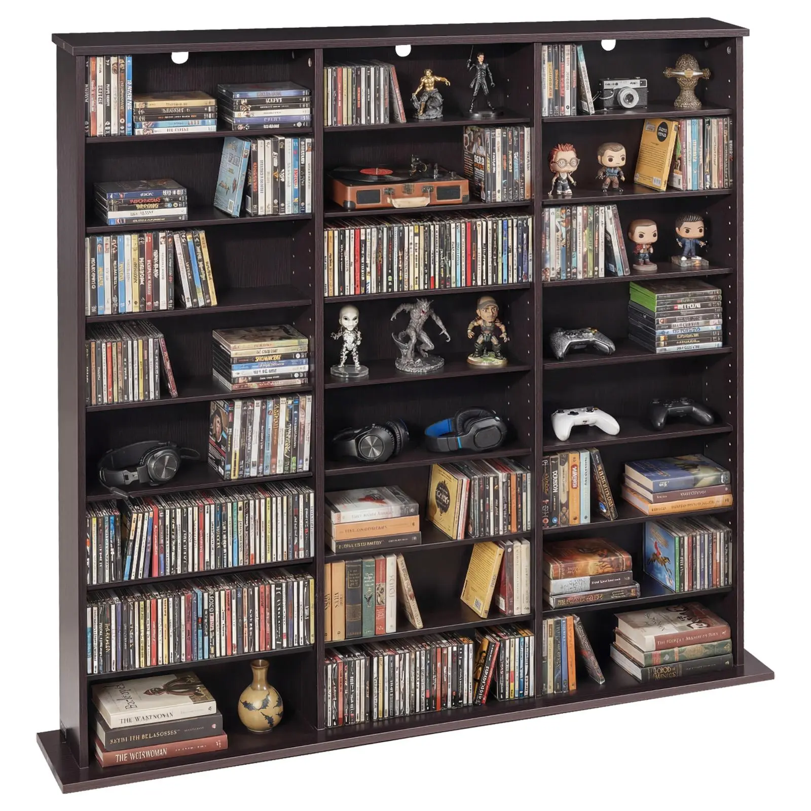 【SummerFinds】VEVOR Media Storage Cabinet, 8-Tier DVD Shelf Organizer, 55.91 x 8.66 x 51.18 in Multimedia Storage Organizer for CDs, DVDs, Books & Games, CD Shelf for Living Room, Home Office, Recording Room, Brown