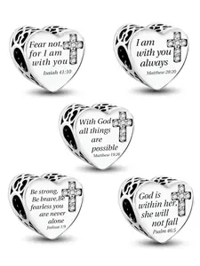 Heart Shaped Religious Beliefs Pendant, Fashionable Cross Charm, Cross Bead Charm, Heart Design Charm for Bracelet Making, DIY Jewelry Accessories for Women & Girls, DIY Jewelry Decoration, DIY Pendants