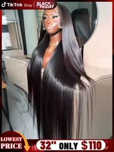 32 36 Inch Straight Lace Wigs Real Human Hair Brazilian Virgin Hair 180 Density Smooth 13X6 Transparent Lace Frontal Wig 180 Density Natural Hairline Can Be Styled Natural Hair Wig TikTokShopBlackFriday