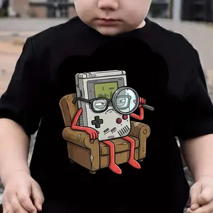 Cool Old Game Boy Detective Shirt Retro Gaming Console Funny Cotton Graphic Tee for Boys 67 Six Seven Design Round Neck Short Sleeves