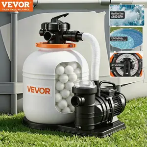 VEVOR Pool Filter Pump, 12-16 in Sand Filter Pump for Above Ground Pool, 1 HP 4400 GPH, Swimming Pool Filter System with Timer, 6X Faster Filtration with Filter Balls Installed, Leak-Resistant, Ready to Use Out of Box