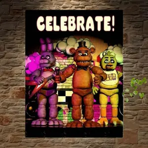 Frameless Aesthetic Canvas Poster Print, Fnaf Celebration Design, Perfect Gift for Fans & Wall Decor, High-Quality Artwork, Promotional Sale Up to 50% off