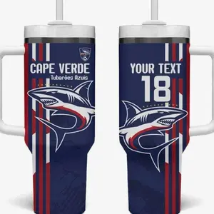 [ FAST SHIP 5Days] Cape Verde Football Pride Custom Tumbler With Handle Tubaroes Azuis Champion LT18
