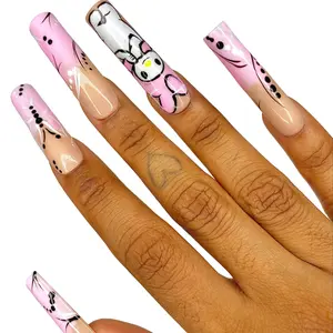 My Melody nail art Kawaii Pink Press Ons - Sanrio XL Square press on nails Girly y2k