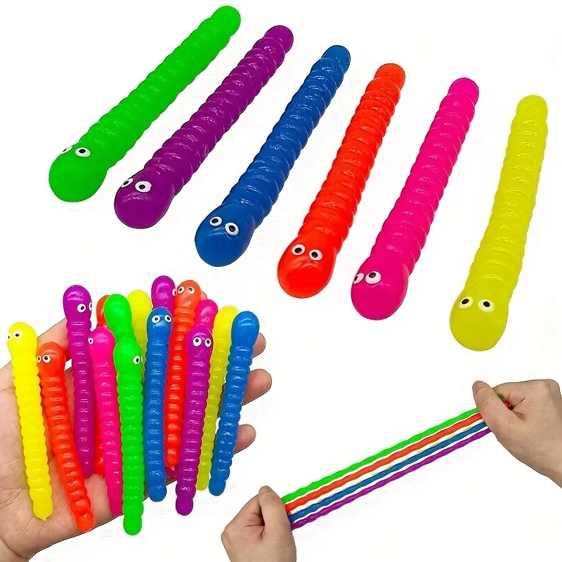 Set of 3 Colorful Pull Worm Noodle Toys Made from TPR Rope for Fun Play