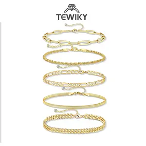 Tewiky Greenish Spring Bracelets for Women ,  Jewelry Sets for Women Trendy Thin Dainty Stackable Cuban Link Paperclip Chain Bracelet Pack Fashion Accessories Gifts for Womens maximalist jewelry
