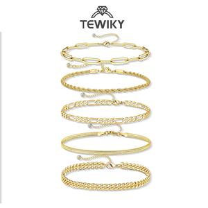 Tewiky Greenish Spring Bracelets for Women ,  Jewelry Sets for Women Trendy Thin Dainty Stackable Cuban Link Paperclip Chain Bracelet Pack Fashion Accessories Gifts for Womens maximalist jewelry