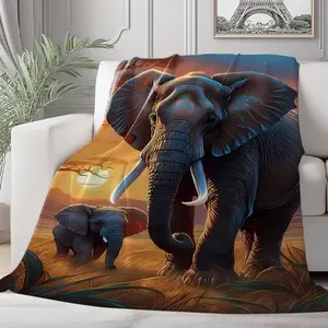 Soft Gift Elephant Blanket, 3D Digital Print Design, Perfect for Bed Sofa Office Travel Camping Picnic, Year-Round Use