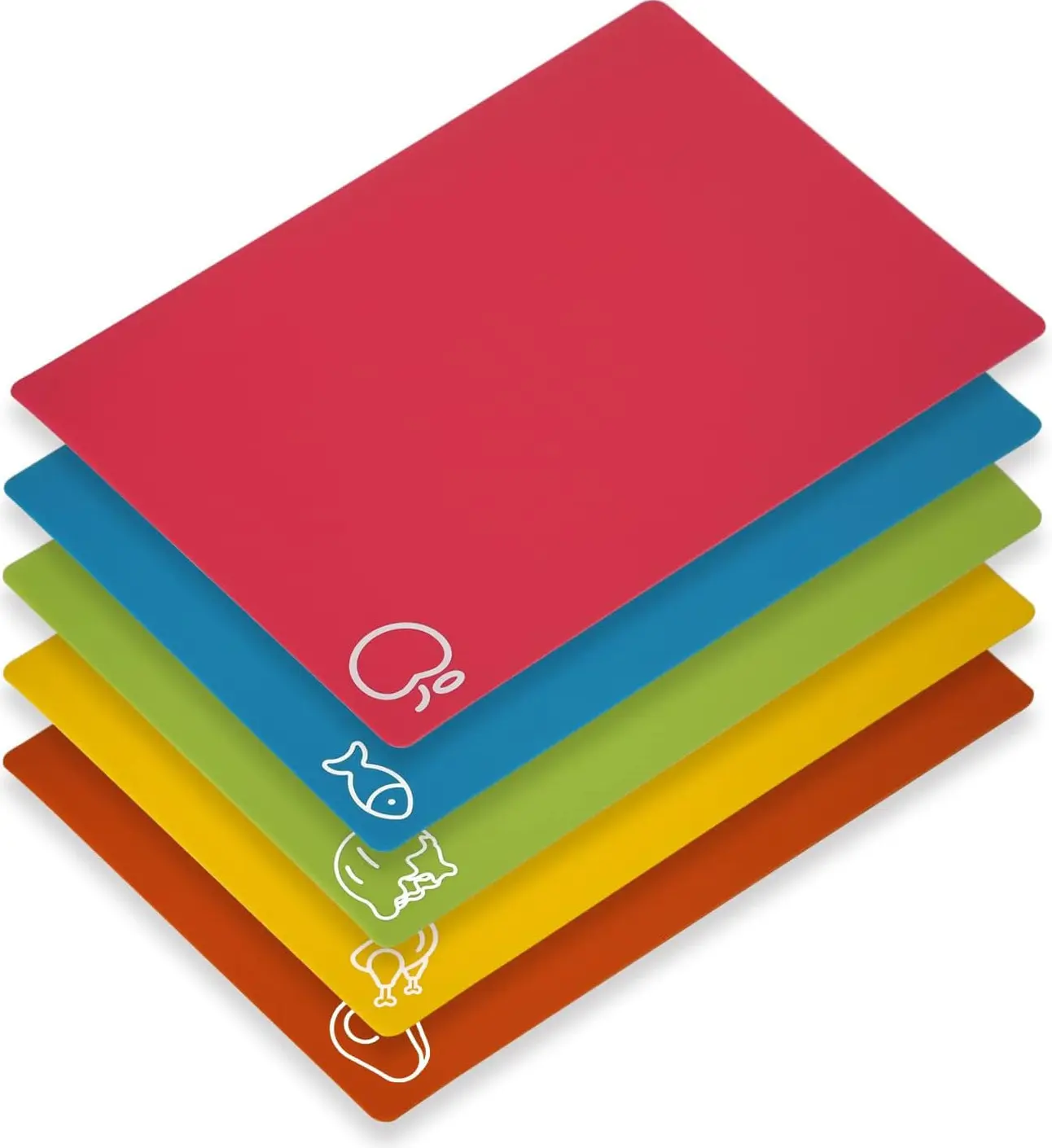 5-Piece Flexible Cutting Boards Set – BPA-Free Plastic Kitchen Cutting Mats, Non-Slip, Color Coded Prep Boards for Meat & Vegetables, Easy Grip & Foldable Design