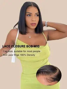 Natural Black Color 4x4 Lace Front Bob Human Hair Wigs,  Pre-Plucked, Ideal for Daily Wear, Work, Parties, Big Event.