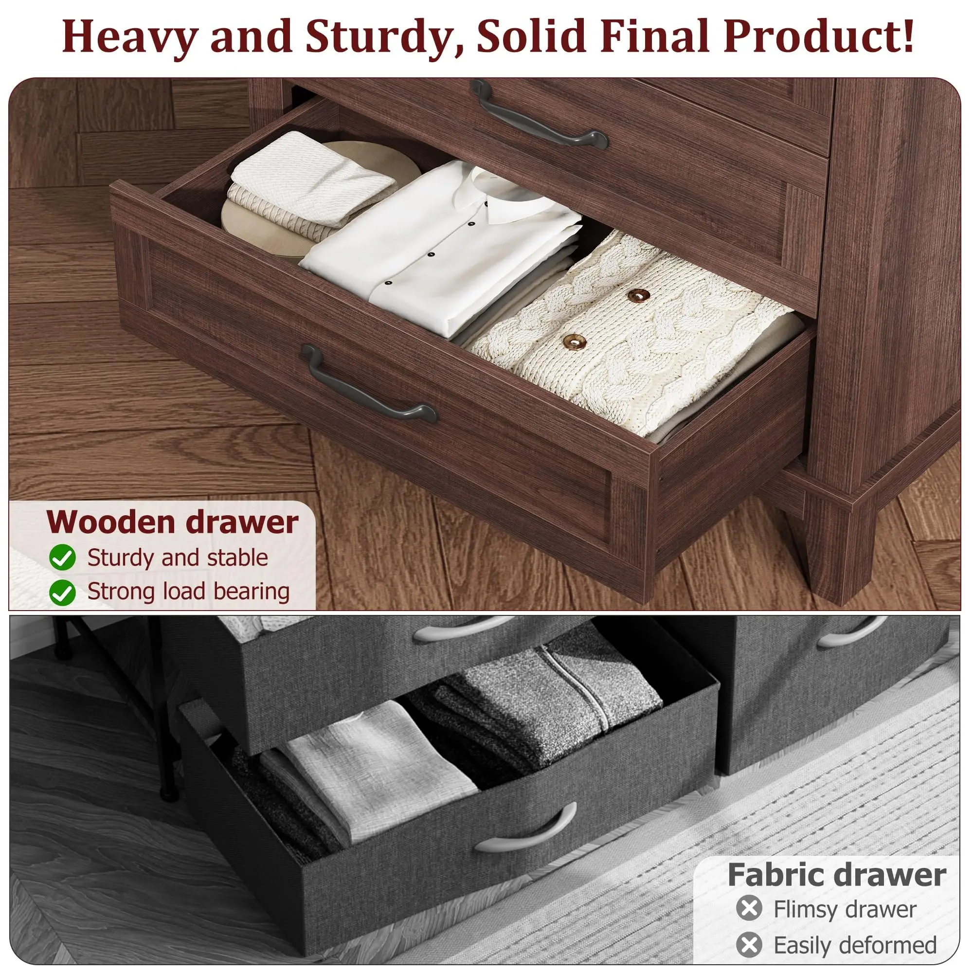 Modern 5-Drawer Dresser for Bedroom - 41.3" Tall Freestanding Wooden Chest  - Large Vertical Storage - Adjustable Feet - Closet Organizer for Bedroom,  Living Room, Entryway, Hallway - TikTok Shop