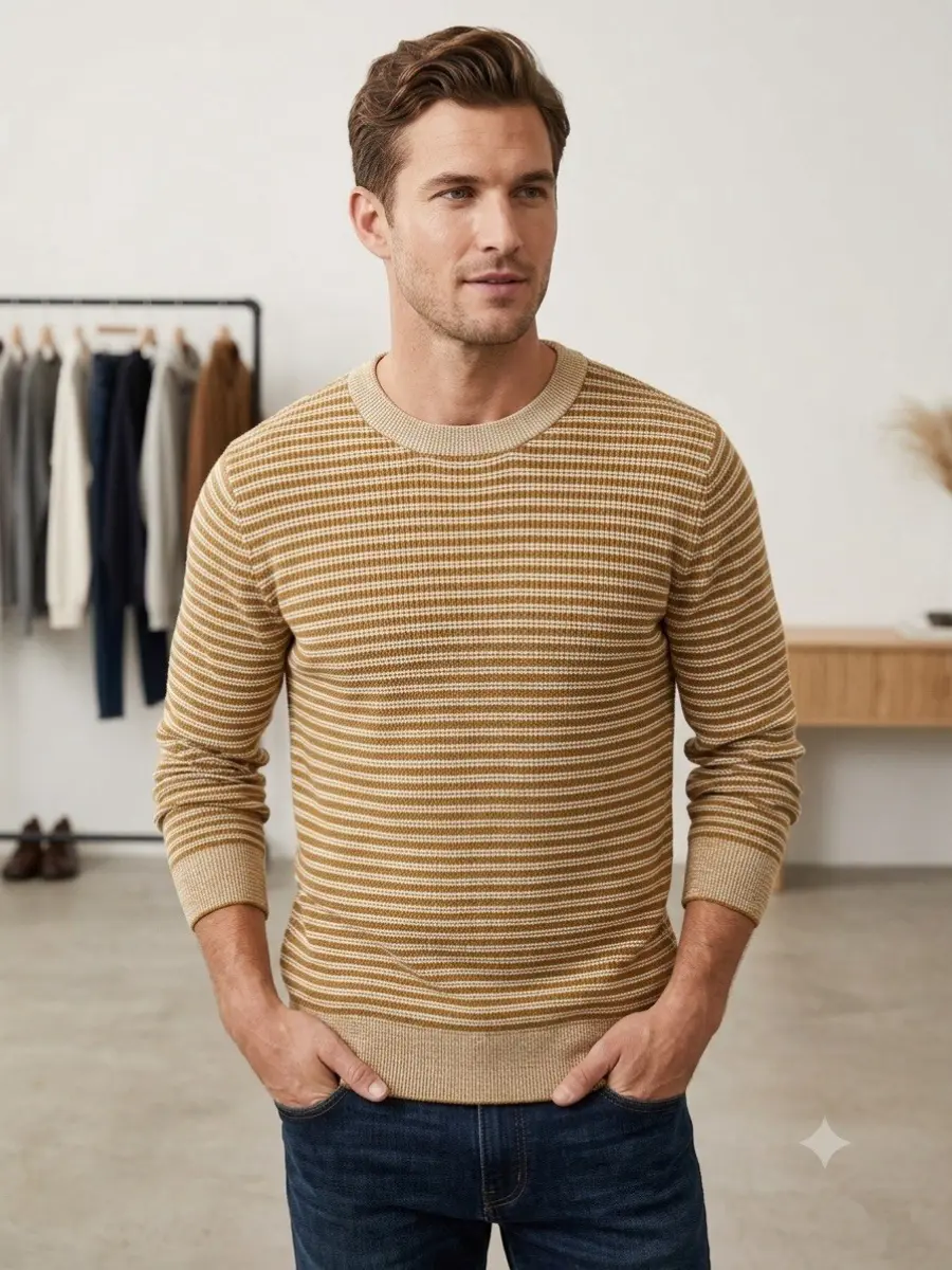 Goodfellow Men's Solid Crewneck Pullover Sweatshirt, Comfortable Long Sleeve Casual Menswear Tops, Round Neck, Clothes