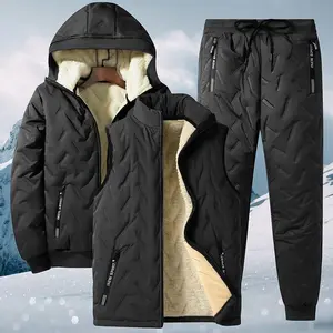 Three-Piece Set, 2025 New Ultrasonic Lamb Wool Cotton Jacket Three-Piece Set for Men, Warm Fleece-Lined Stand Collar Lamb Wool Cotton Jacket Clothes Menswear Hoodie Matching Pants Pants Suits Top Long Sleeve Long Sleeve Trouser Matching