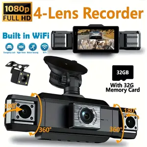 Nuokaiqi 4-Channel Dashcam, 3 Built-in Cameras + 1 Rear Camera, 1080P Front, 3.0" IPS Screen, 360° View Car Recorder with Starlight Night Vision, Built-in WiFi, Phone Connectivity, Parking Monitor, G-Sensor, Easy Installation