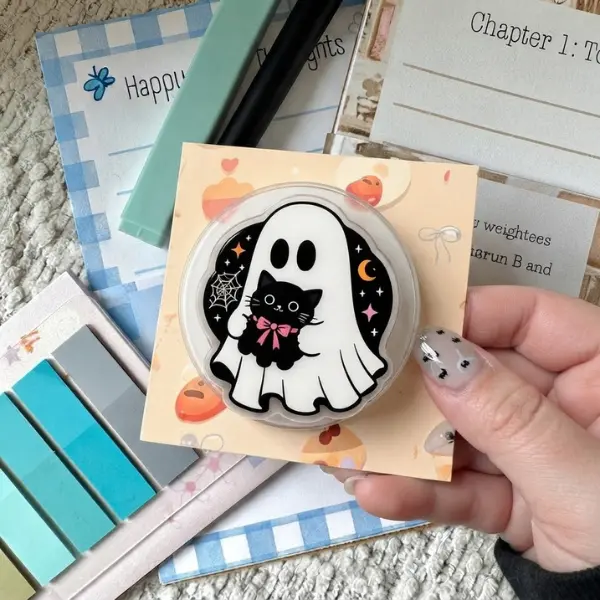 Ghost Holding Black Cat MagSafe Phone Grip, Cute Spooky Ghost & Kitty PopSocket, Aesthetic Halloween Accessory, Spooky Season Gift for Cat Lovers
