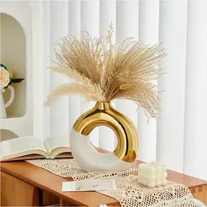 Modern Bohemian Vibe Ceramic Ellipse Vase, Home Decor Desktop Ornament for Living Room Coffee Table, Dried Flower Vase for Roses and Reeds, Special Occasions and Sports Event Souvenir, Spring Glowup Home Supply Item