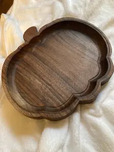Harvest Bounty Pumpkin Candy Dish - Walnut Wood Autumn Rustic Traditional Decor for Thanksgiving & Halloween - Festive Design & Versatile Use - 12" x 8" Size