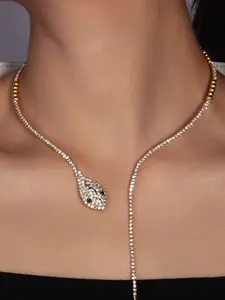 1pc/Elegant Rhinestone Snake Chain Necklace for Women, Fashionable Daily Street Style Accessory, Simple Design Circle Pendant Jewelry
