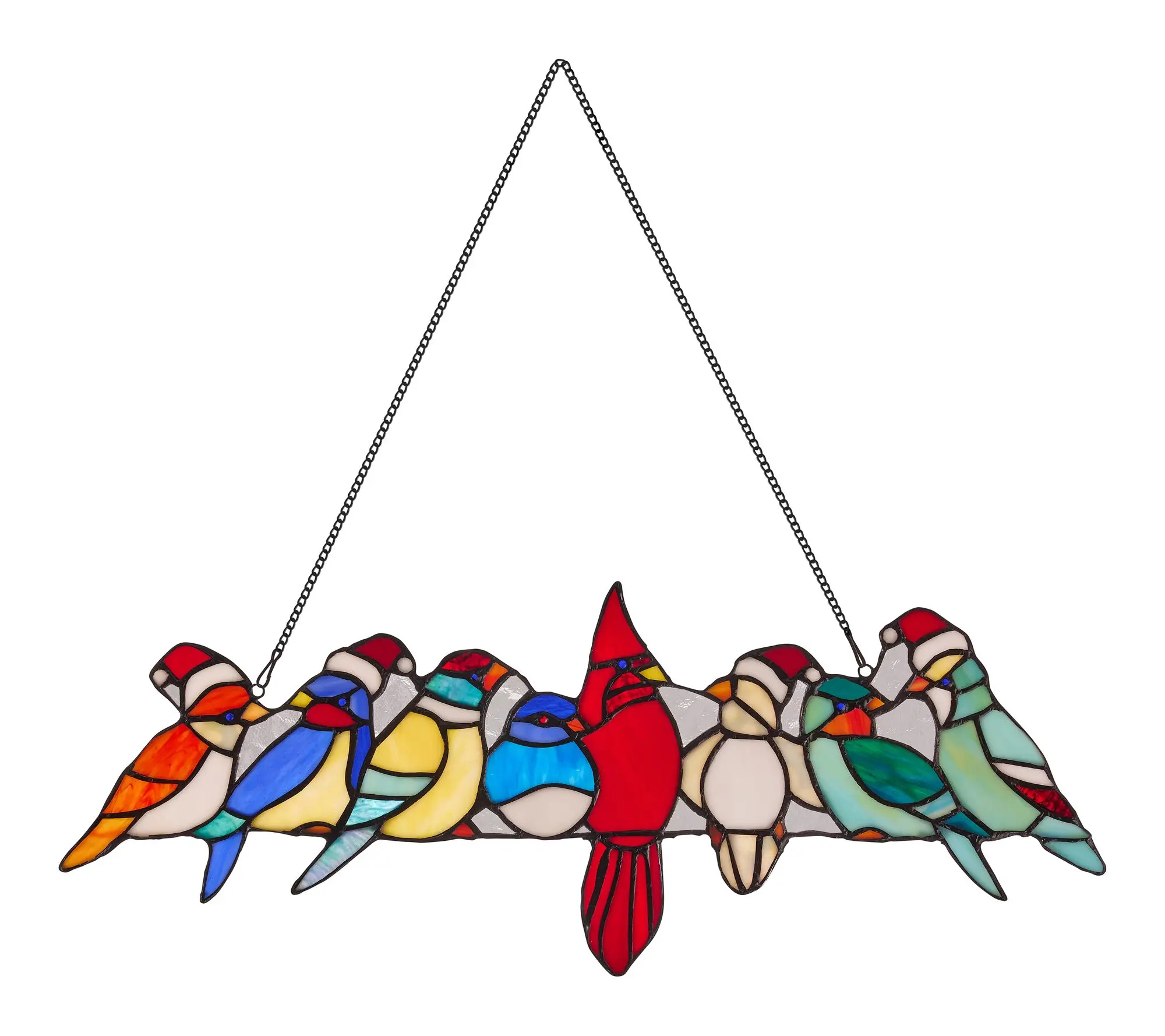 River of Goods 23.25"W Santa Birds Stained Glass Window Panel