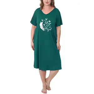 Women's Long Nightgown Casual Round Neck Short Sleeve Sleepwear Soft Comfortable All-Season Loungewear for Indoor Wear