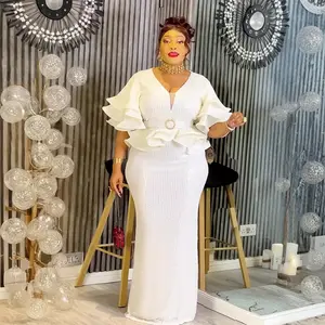 Luxury African Dresses for Women Plus Size Evening Gown Lady Clothing 2026 New Ruffle Sleeve Sequin Wedding Party Long Dress