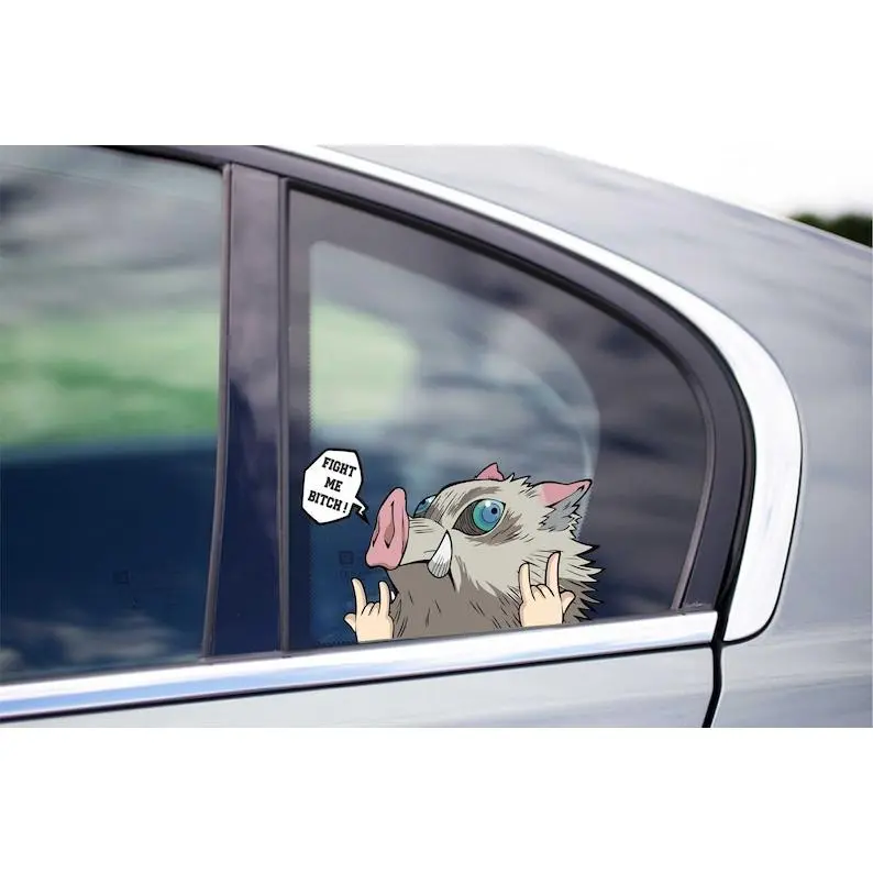 Anime Boar Fight Me peeking decal cartoon ninja slay fighter sticker for cars trucks suv peeker peeakabo japanese character funny laptop