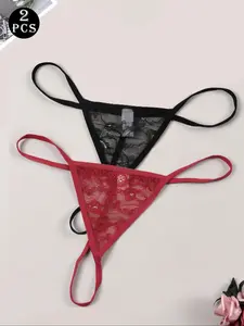 Women's Sexy Leopard Lace Thongs, Ultra-Thin & Breathable Low-Waist Transparent Design, Fitted, Comfortable All-Season Underwear, Pack of 1/2 Pieces