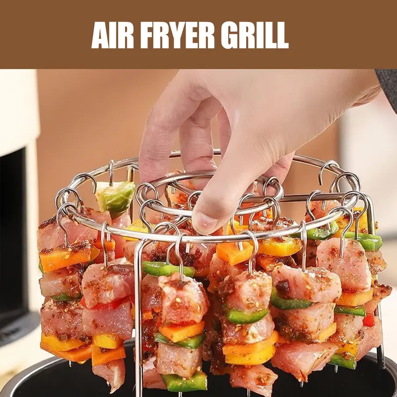 2 Counts Air Fryer Skewer Rack, Round Grill with Stainless Steel, Flat Edges