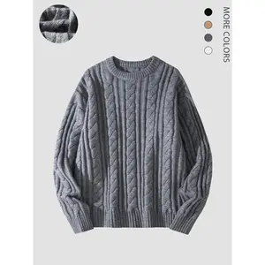Classic twisted stripe autumn and winter men's knitted crew neck pullover, basic versatile simple fashion, lazy and comfortable, strong warmth can resist cold weather, for multiple occasions, unisex. 2852