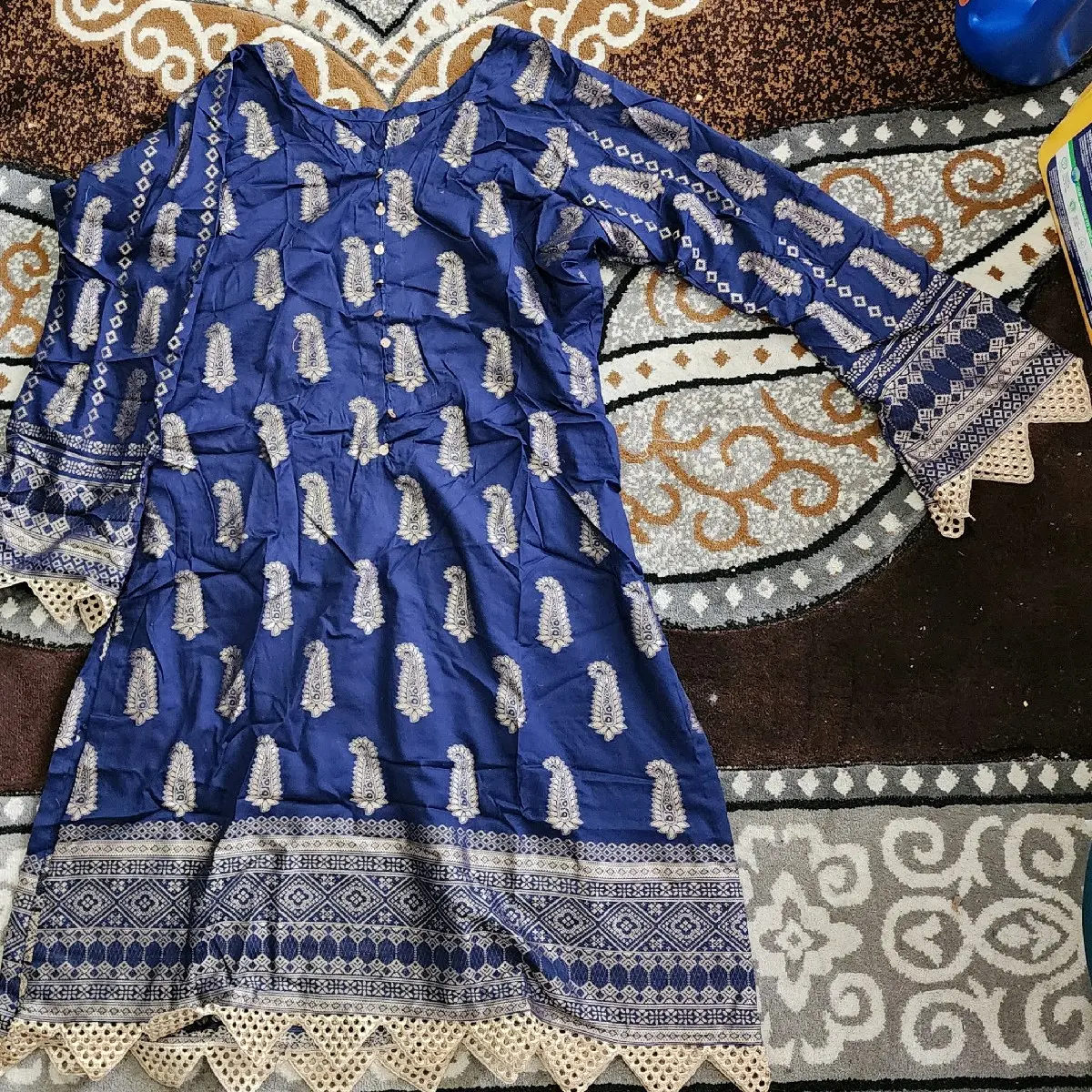 WOMEN'S PAKISTANI SHALWAR KAMEEZ BLUE AND GOLD, BRAND NEW ORIGINAL PACKAGING Traditional Cloth Breathable
