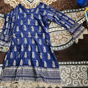 WOMEN'S PAKISTANI SHALWAR KAMEEZ BLUE AND GOLD, BRAND NEW ORIGINAL PACKAGING Traditional Cloth Breathable