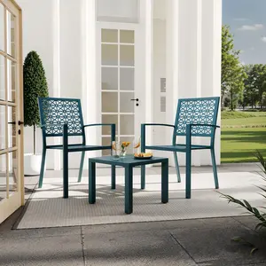 Modern Stackable Metal Patio Sofa Set, 3-Piece Outdoor Conversation Furniture with Square Table & Comfortable Chairs, Sturdy Construction & Space-Saving Design, Perfect for Backyard, Deck, Balcony and Poolside Leisure Areas