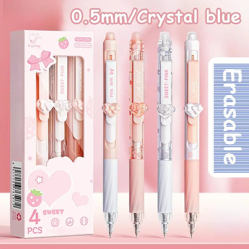 4pcs Fine Point Erasable Rollerball Pen Set - 0.5mm, Push-Out Core, Comfort Grip, Black & Blue Ink - School Exam & Signature Pens, Ideal Gift for Students Writing Tools