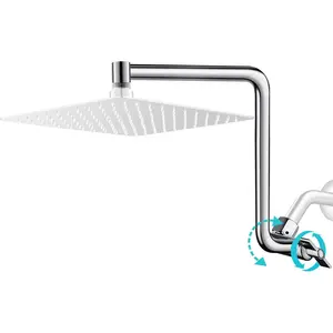 Rain Shower  Extension Arm, Upgrade 12 Inch Metal Shower Extension Arm, Height/Angle Adjustable Curved Shower  Extender with 1/2 Universal Connection, Flexible Rise or Lower Shower  Chrome