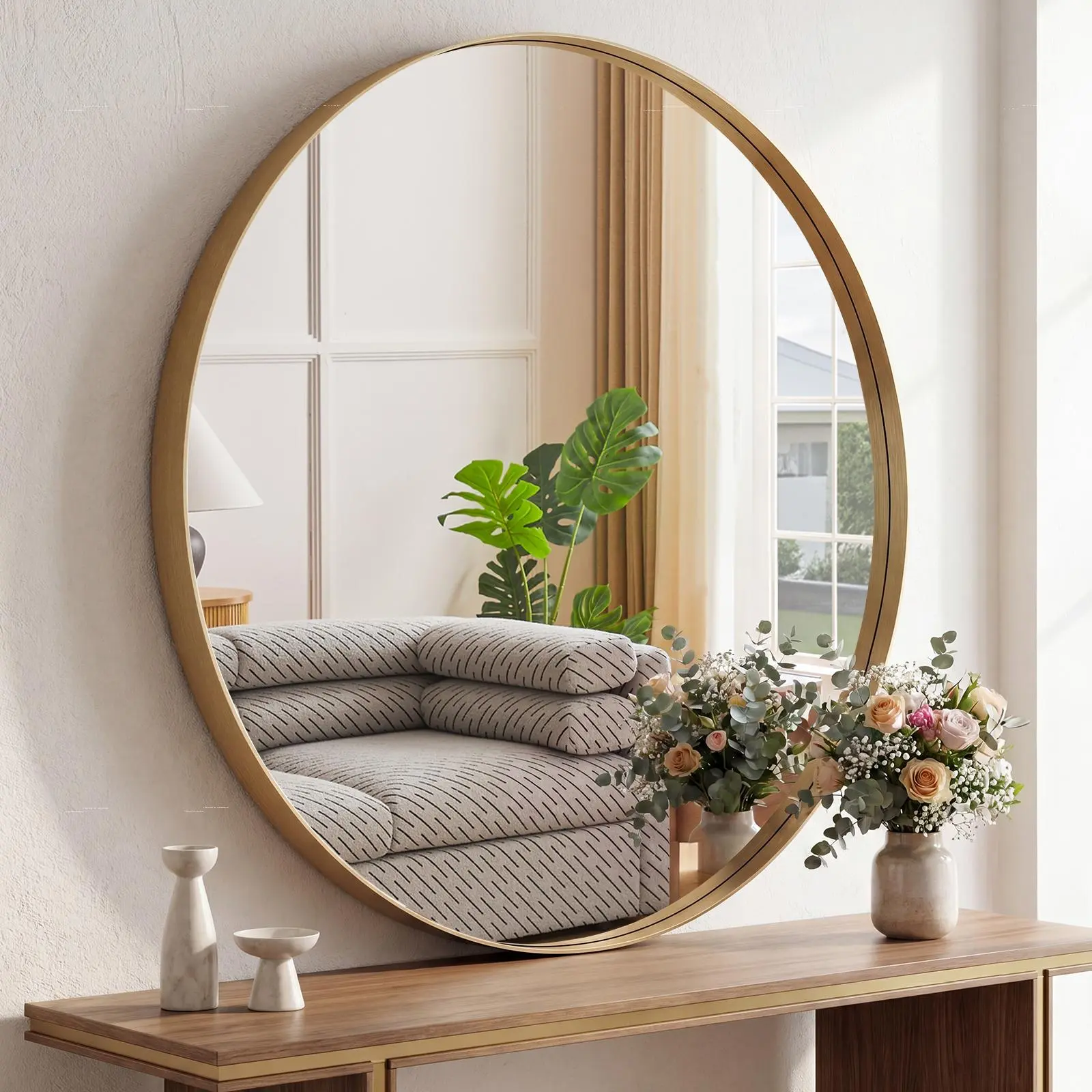 Round Aluminiun Alloy Frame Mirror Circle Wall Mirror for Bathroom Round Wall Mirror for Wall Decor, Vanity, Entryway Living Room