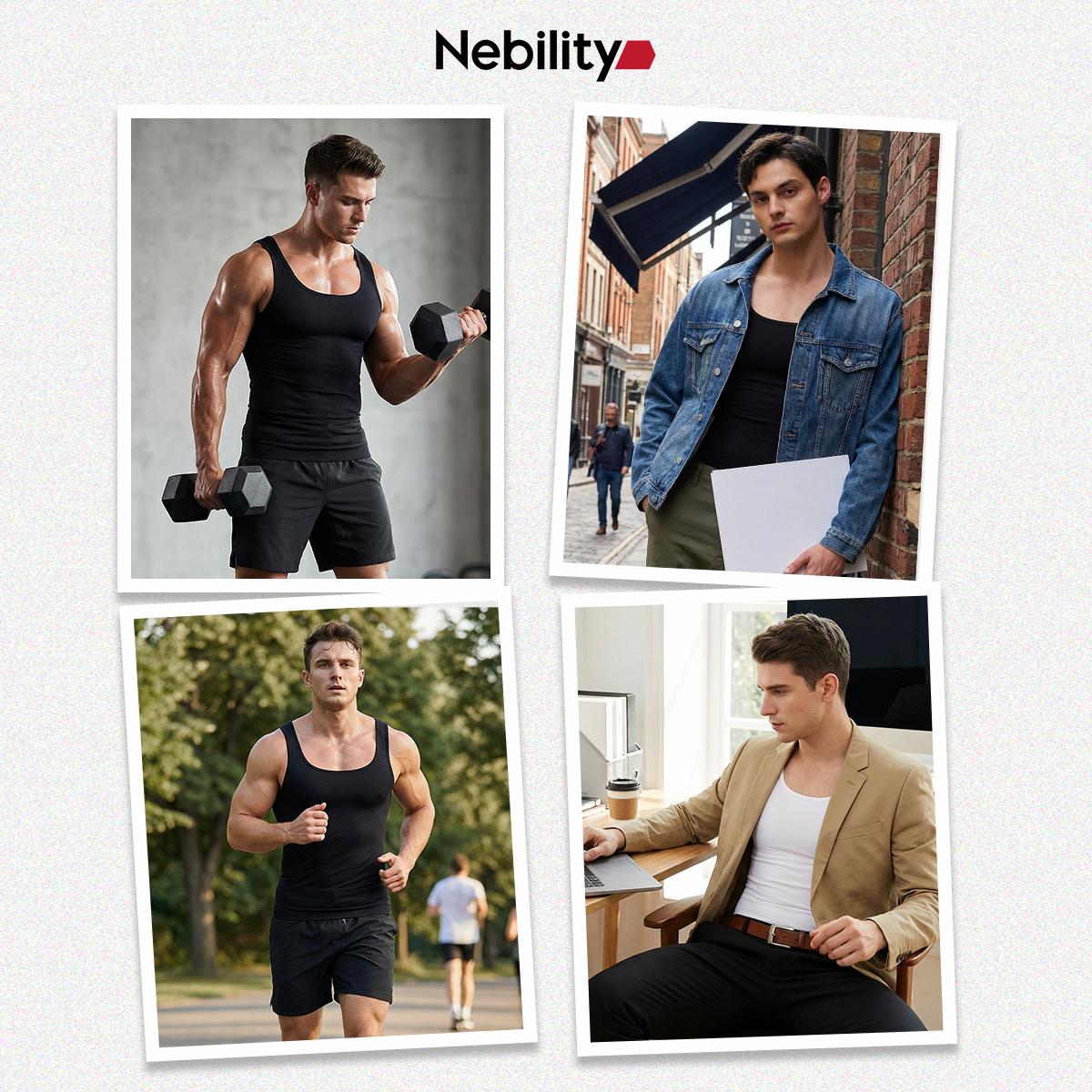 Nebility Men’s Lightweight Shapewear Sports Vest – 3D Seamless Compression Tank, Comfortable, Breathable & Odor-Resistant for All-Day Wear