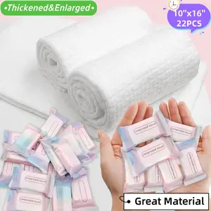 22 Packs Large Compressed Towels, Thickened & Enlarged Disposable Face Towels, 10x16 Inch, Ideal for Travel/camping/occupational Use, Portable Compressed Towel