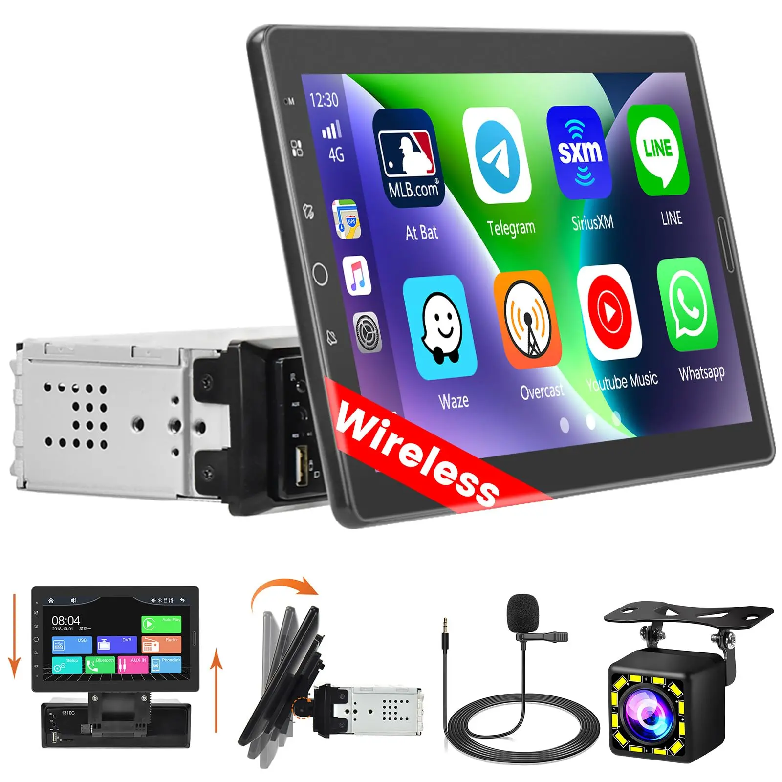 SiriusXM 10.1-in Single Din Car Head Unit - CarPlay, Android Auto, Mirror Link, Detachable Touch Screen, Bluetooth 5.0, FM/EQ, Multi-Function Ports, SWC, MIC, Backup Camera Audio Receiver, Vehicle Accessories, Father's Day Gift, Car Accessories, Accessori