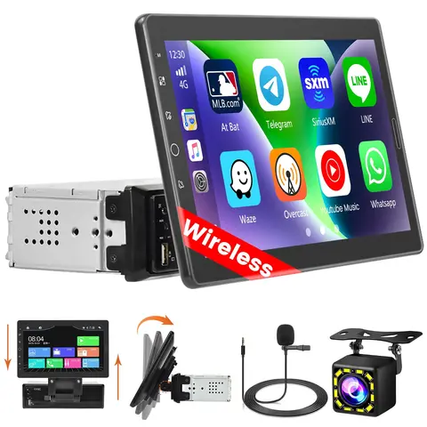 SiriusXM 10.1-in Single Din Aftermarket Stereo Car Video Player - Detachable Touchscreen, CarPlay (iOS), Android Auto, MirrorLink, BT5.0 Handsfree, Hands-Free Call Control, FM/EQ, SWC, MIC, Rearview Auto Show, Multi-Function Ports, Father's Day Gift