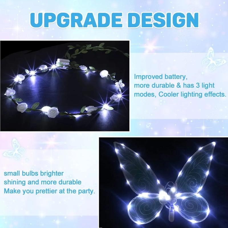 3pcs Light up Fairy Wings for Adults,LED Butterfly Wings for Girls,Angel Wings Halloween Costume Dress Up for Kids