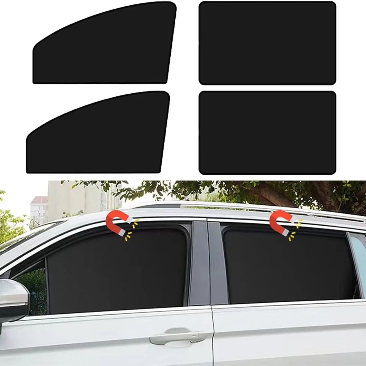 4 Pcs Magnetic Car Side Window Sunshades, Sun Shade For Car, Car Window Covers, Privacy Curtains with Heat Insulation and Sun Protection, Fits Most Models