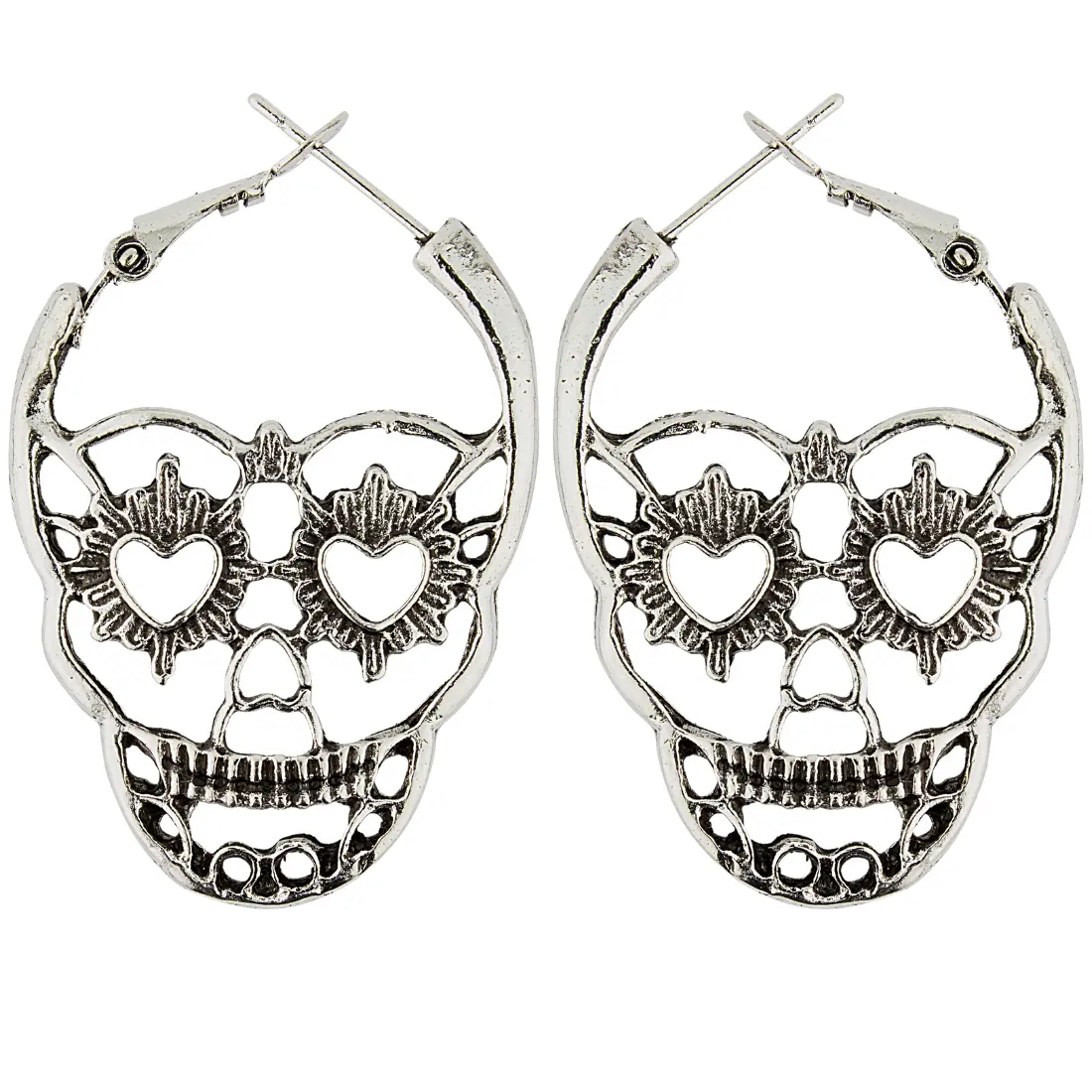 Soul Statement Sugar Skull Earrings for Women, Gothic Dia de los Muertos Jewelry, Halloween Hoop Set, Black