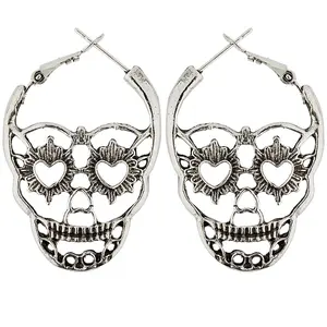 Soul Statement Sugar Skull Earrings for Women, Gothic Dia de los Muertos Jewelry, Halloween Hoop Set, Black