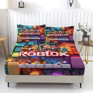 Roblox Character Collage Fitted Sheet Set, 3-Piece (1 Fitted Sheet + 2 Pillowcases) Soft Microfiber Bedding, Vibrant Gaming Design – Perfect Gift for Kids & Roblox Fans, Gift Ready